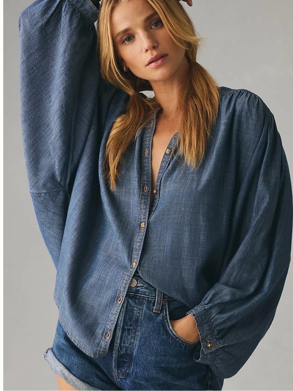 Anthropologie The Sidney Batwing Blouse by Pilcro: Chambray Edition